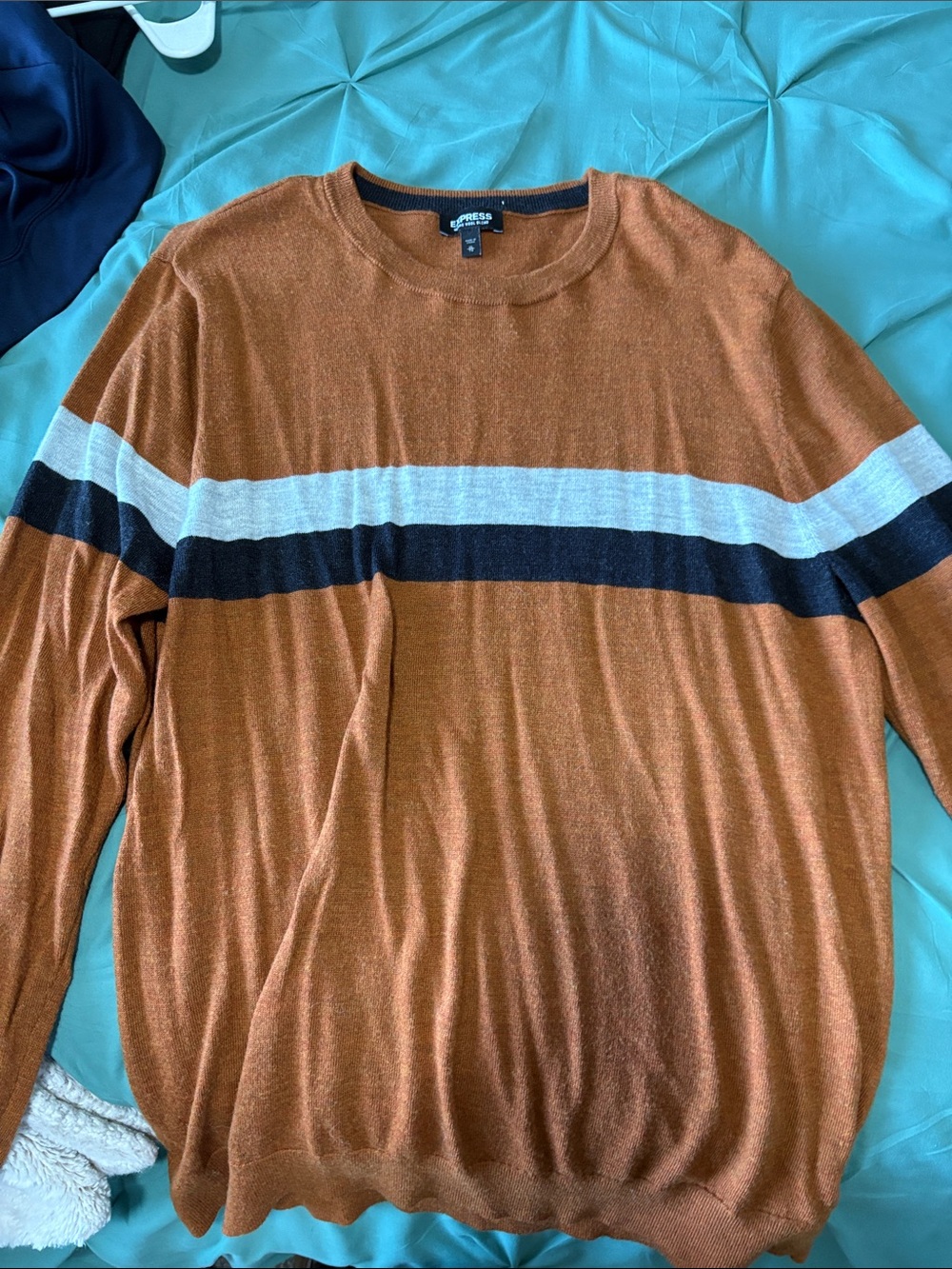 Express Rust Orange Sweater with Cream and Black Stripes